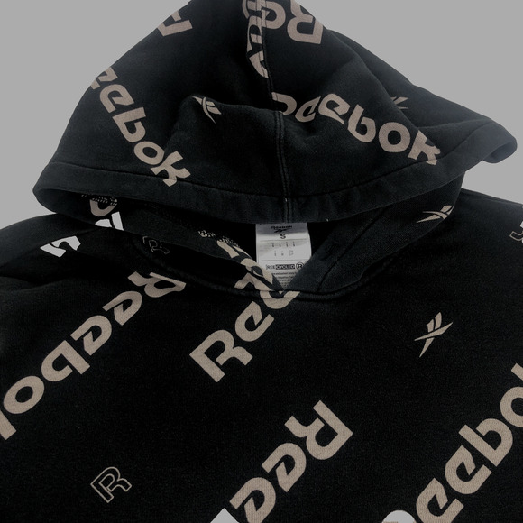 Reebok Men’s Hoodie Small All Over Print Black Streetwear Reecycled Sweatshirt - Picture 2 of 12